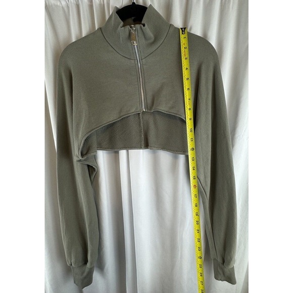 Zara Cropped Olive Green Half Zip Mock Neck Long Sleeve Top Bolero Shrug 68-47 - Picture 5 of 15